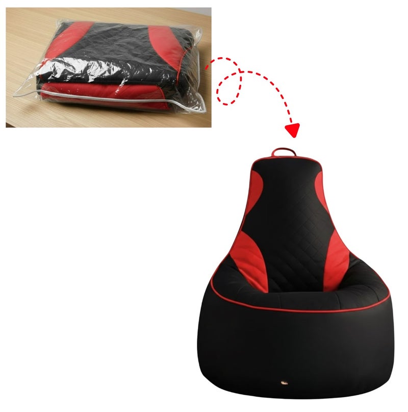 VELMORE Gaming Bean Bag Chair Cover ONLY – NO FILLING / WITHOUT BEANS | High-Back Quilted Seat, Side Pockets, Headphone Hanger & Water-Repellent Fabric - Image 1
